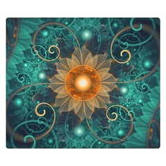 Beautiful Tangerine Orange And Teal Lotus Fractals Double Sided Flano Blanket (small)  by jayaprime