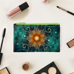 Beautiful Tangerine Orange And Teal Lotus Fractals Cosmetic Bag (xs) by jayaprime