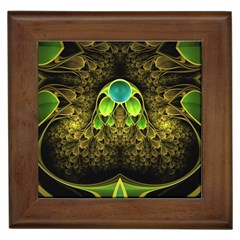 Beautiful Gold And Green Fractal Peacock Feathers Framed Tiles by jayaprime