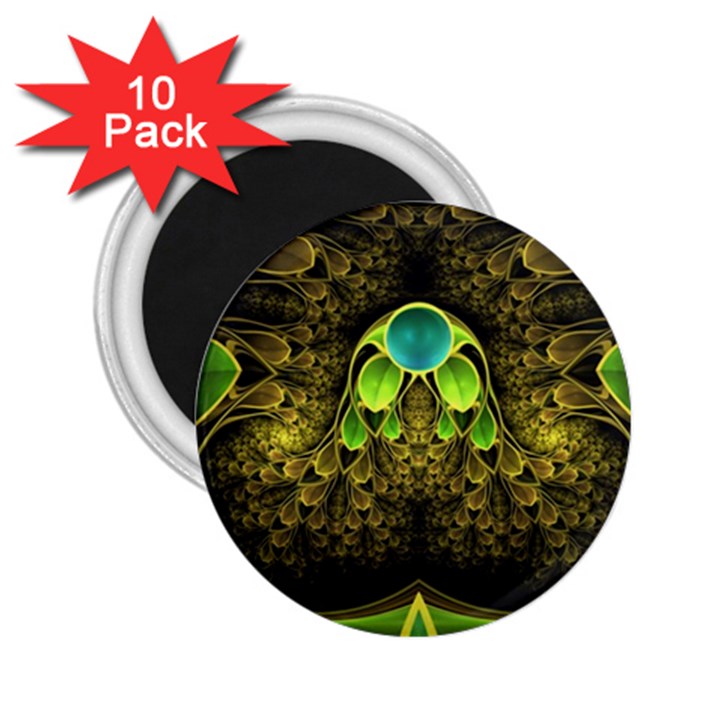 Beautiful Gold And Green Fractal Peacock Feathers 2.25  Magnets (10 pack) 