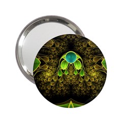 Beautiful Gold And Green Fractal Peacock Feathers 2 25  Handbag Mirrors by jayaprime