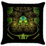 Beautiful Gold And Green Fractal Peacock Feathers Throw Pillow Case (Black) Front