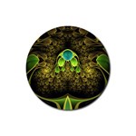 Beautiful Gold And Green Fractal Peacock Feathers Rubber Coaster (Round)  Front