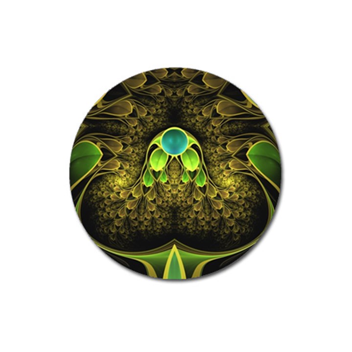 Beautiful Gold And Green Fractal Peacock Feathers Magnet 3  (Round)