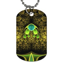 Beautiful Gold And Green Fractal Peacock Feathers Dog Tag (two Sides) by jayaprime