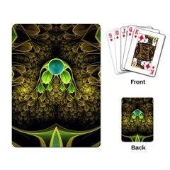 Beautiful Gold And Green Fractal Peacock Feathers Playing Card by jayaprime