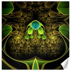 Beautiful Gold And Green Fractal Peacock Feathers Canvas 16  X 16   by jayaprime