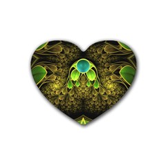 Beautiful Gold And Green Fractal Peacock Feathers Heart Coaster (4 Pack)  by jayaprime