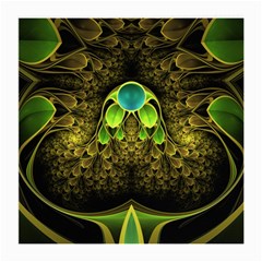 Beautiful Gold And Green Fractal Peacock Feathers Medium Glasses Cloth by jayaprime