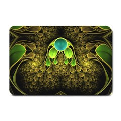 Beautiful Gold And Green Fractal Peacock Feathers Small Doormat  by jayaprime