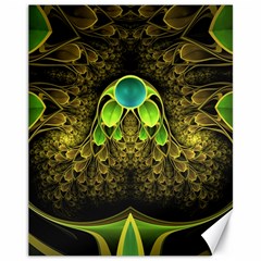 Beautiful Gold And Green Fractal Peacock Feathers Canvas 11  X 14   by jayaprime