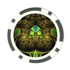 Beautiful Gold And Green Fractal Peacock Feathers Poker Chip Card Guard by jayaprime