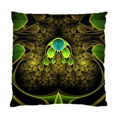 Beautiful Gold And Green Fractal Peacock Feathers Standard Cushion Case (two Sides) by jayaprime