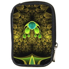 Beautiful Gold And Green Fractal Peacock Feathers Compact Camera Cases by jayaprime