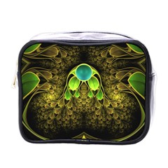 Beautiful Gold And Green Fractal Peacock Feathers Mini Toiletries Bags by jayaprime