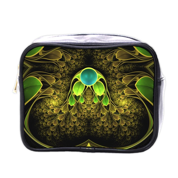 Beautiful Gold And Green Fractal Peacock Feathers Mini Toiletries Bags