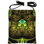 Beautiful Gold And Green Fractal Peacock Feathers Shoulder Sling Bags Front