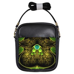 Beautiful Gold And Green Fractal Peacock Feathers Girls Sling Bags by jayaprime