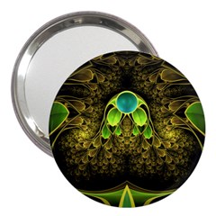 Beautiful Gold And Green Fractal Peacock Feathers 3  Handbag Mirrors by jayaprime