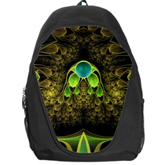 Beautiful Gold And Green Fractal Peacock Feathers Backpack Bag by jayaprime