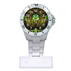 Beautiful Gold And Green Fractal Peacock Feathers Plastic Nurses Watch by jayaprime