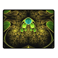 Beautiful Gold And Green Fractal Peacock Feathers Double Sided Fleece Blanket (small)  by jayaprime