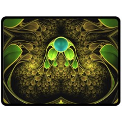 Beautiful Gold And Green Fractal Peacock Feathers Double Sided Fleece Blanket (large)  by jayaprime