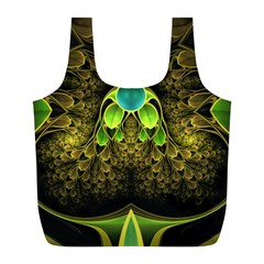 Beautiful Gold And Green Fractal Peacock Feathers Full Print Recycle Bags (l)  by jayaprime