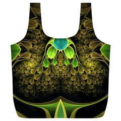 Beautiful Gold And Green Fractal Peacock Feathers Full Print Recycle Bags (l)  by jayaprime