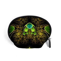 Beautiful Gold And Green Fractal Peacock Feathers Accessory Pouches (small)  by jayaprime