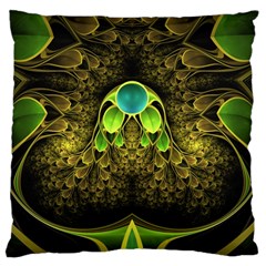 Beautiful Gold And Green Fractal Peacock Feathers Standard Flano Cushion Case (two Sides) by jayaprime