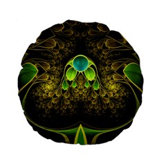 Beautiful Gold And Green Fractal Peacock Feathers Standard 15  Premium Flano Round Cushions by jayaprime