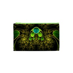 Beautiful Gold And Green Fractal Peacock Feathers Cosmetic Bag (xs) by jayaprime