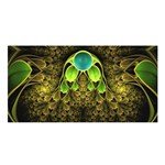 Beautiful Gold And Green Fractal Peacock Feathers Satin Shawl Front