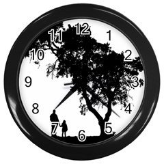 Black Father Daughter Natural Hill Wall Clocks (black) by Mariart