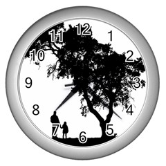 Black Father Daughter Natural Hill Wall Clocks (silver)  by Mariart