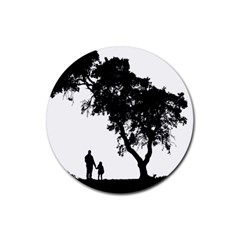 Black Father Daughter Natural Hill Rubber Round Coaster (4 Pack) 