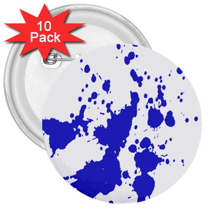 Blue Plaint Splatter 3  Buttons (10 pack) 