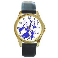 Blue Plaint Splatter Round Gold Metal Watch