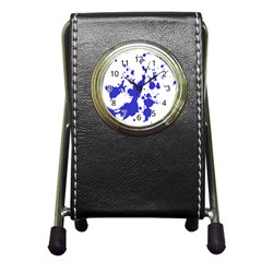 Blue Plaint Splatter Pen Holder Desk Clocks