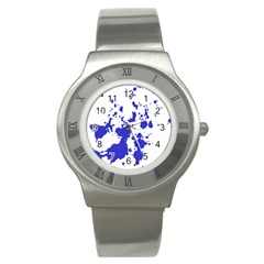 Blue Plaint Splatter Stainless Steel Watch by Mariart