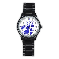 Blue Plaint Splatter Stainless Steel Round Watch by Mariart