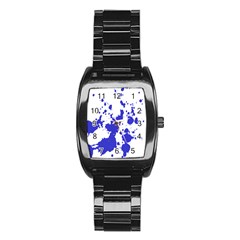 Blue Plaint Splatter Stainless Steel Barrel Watch by Mariart