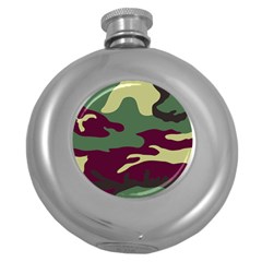 Camuflage Flag Green Purple Grey Round Hip Flask (5 Oz) by Mariart