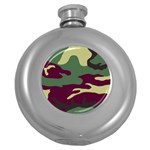 Camuflage Flag Green Purple Grey Round Hip Flask (5 oz) Front