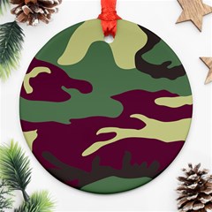 Camuflage Flag Green Purple Grey Round Ornament (two Sides) by Mariart