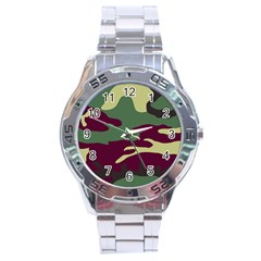 Camuflage Flag Green Purple Grey Stainless Steel Analogue Watch