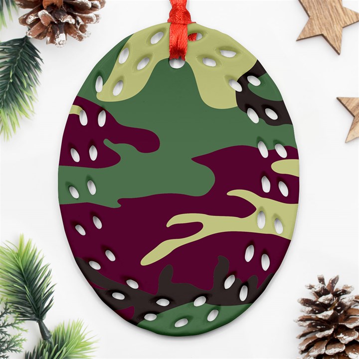 Camuflage Flag Green Purple Grey Oval Filigree Ornament (Two Sides)