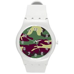 Camuflage Flag Green Purple Grey Round Plastic Sport Watch (m)