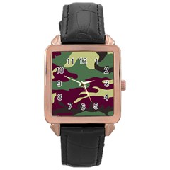 Camuflage Flag Green Purple Grey Rose Gold Leather Watch  by Mariart